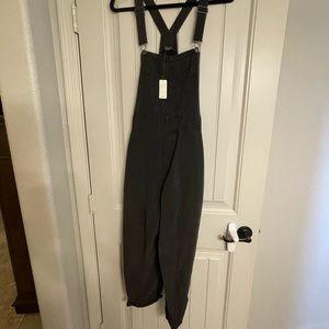Washed Black Long Relaxed Overalls